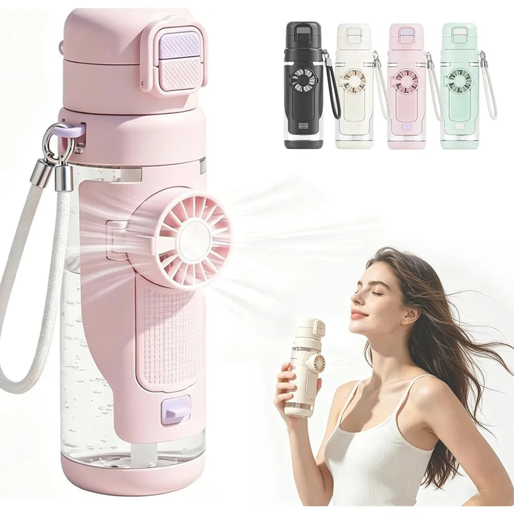 690ml Summer Hydration Fan Cup with 3 Speeds Cooling Sports Cup for Outdoor Gym Travel Rechargeable Water Bottle with Smart Fan