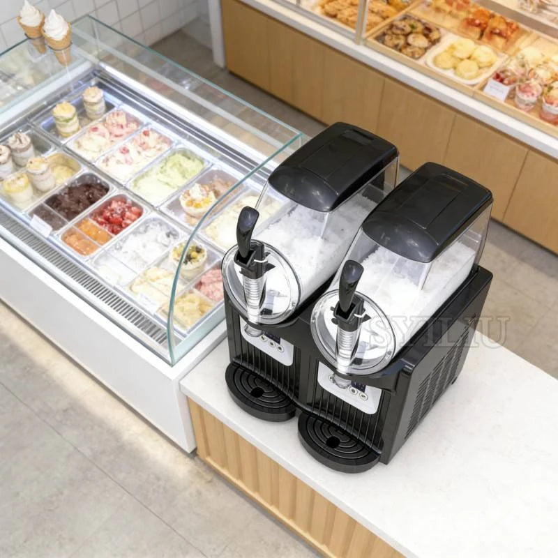 Double Tanks Slush Ice Machine Ice Cream Snow Smoothie Beverage Granita Maker Stainless Steel For Business Commercial