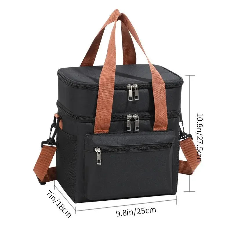 Thermal Lunch Bag Double Layers Large Capacity Lunch Boxes Bags Portable Crossbody Picnic Food Drink Storage Bag Cooler Tote New
