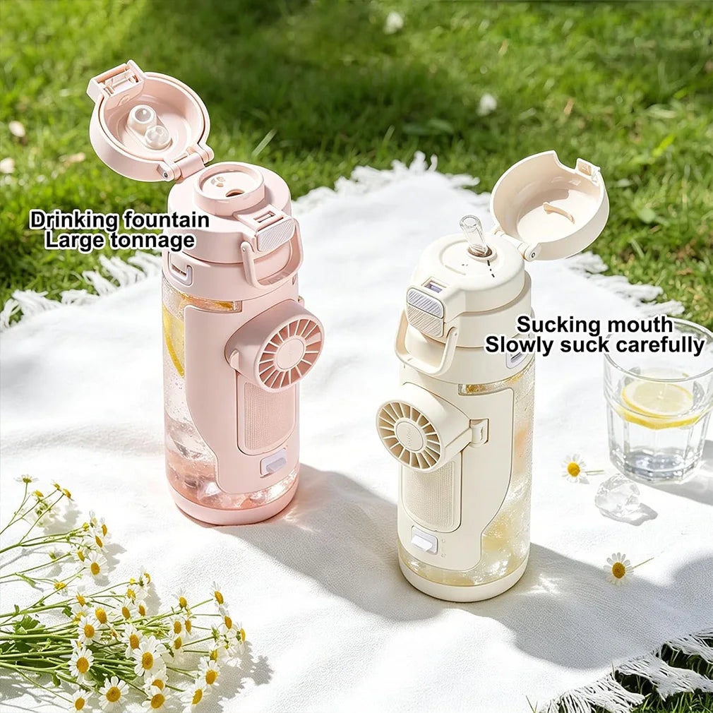 690ml Summer Hydration Fan Cup with 3 Speeds Cooling Sports Cup for Outdoor Gym Travel Rechargeable Water Bottle with Smart Fan