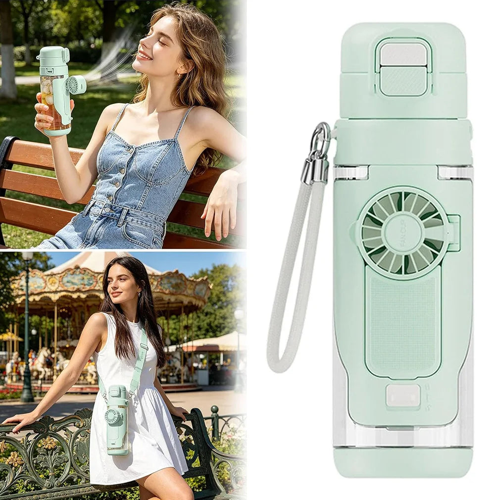 690ml Summer Hydration Fan Cup with 3 Speeds Cooling Sports Cup for Outdoor Gym Travel Rechargeable Water Bottle with Smart Fan